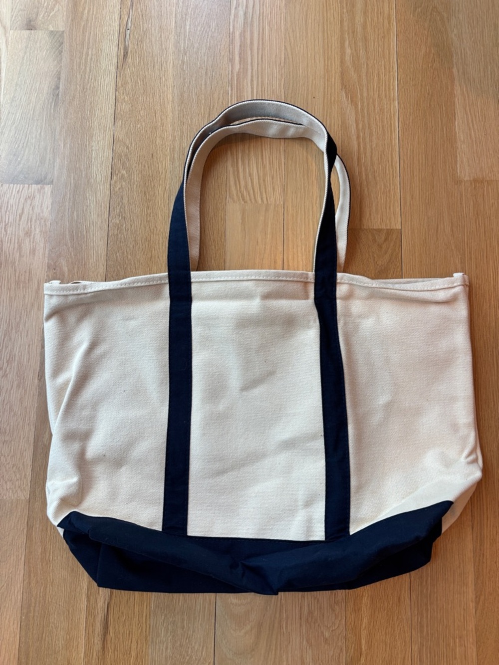 Lands’ End Canvas Tote Bag Navy Cream Embroidered Logo NWOT - Picture 3 of 6